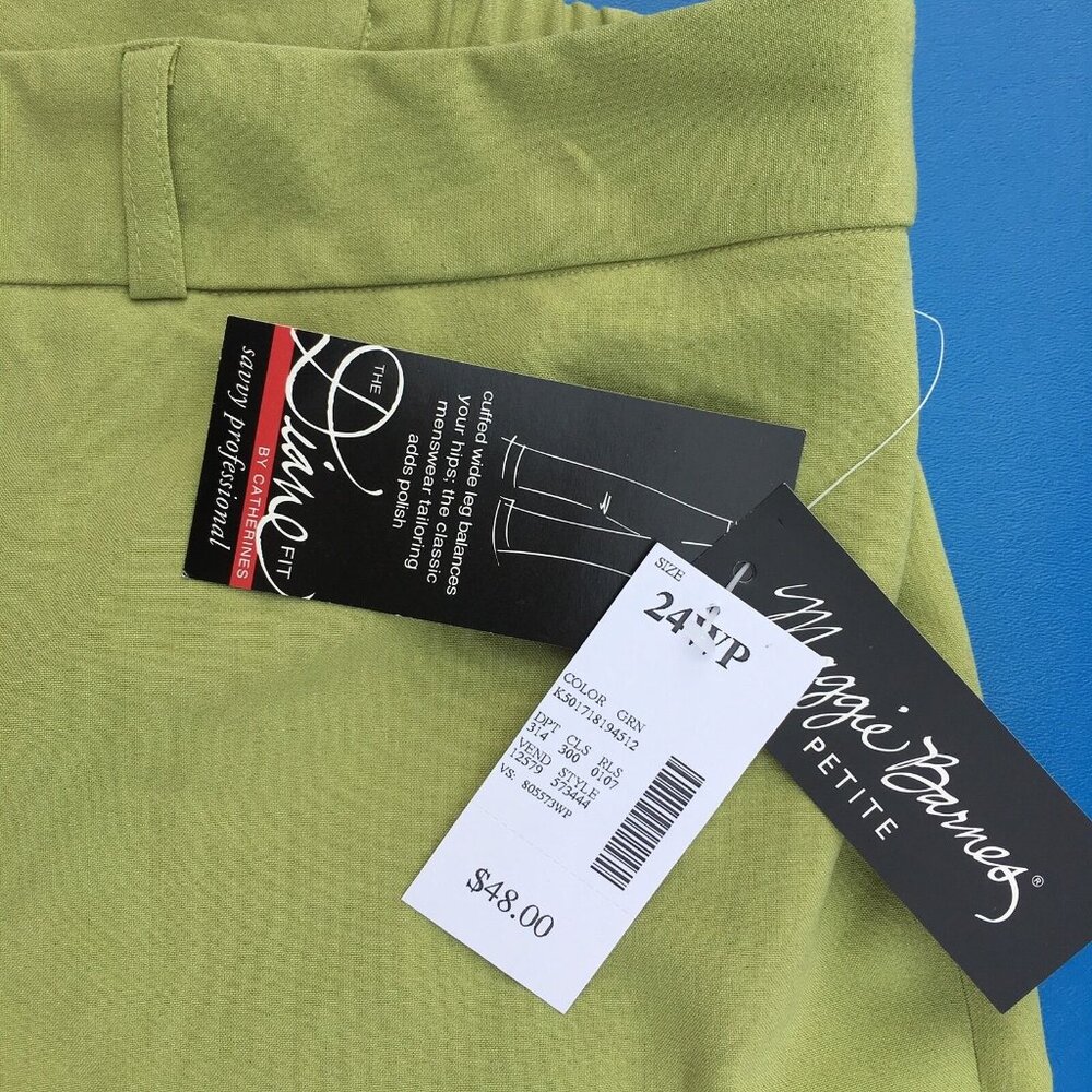 Maggie Barnes Catherines Diane Fit Pants 24WP Green Wide Leg Cuff Career NEW - Picture 6 of 12